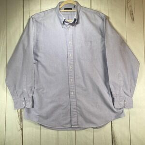 Vintage Lands' End Shirt Mens 17.5 35 Blue Hyde Park Oxford Button Down 90s